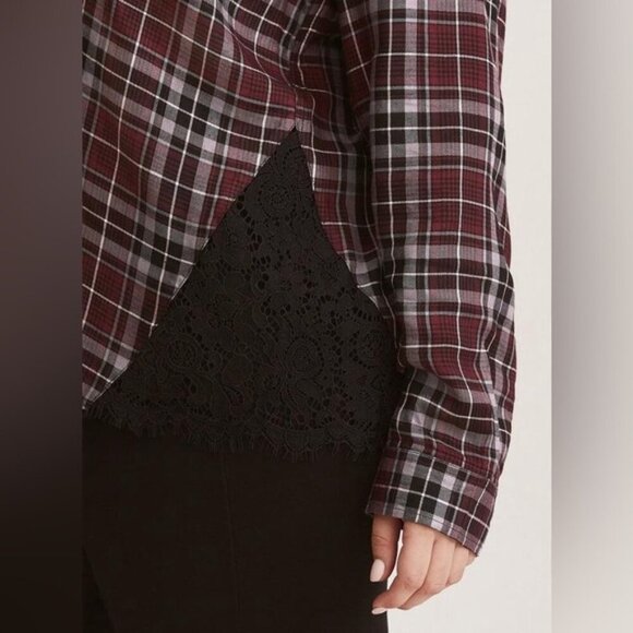 Women’s torrid 1 Purple Plaid Lace Inset Camp Button Down Shirt 14 16 1X 1XL - Picture 15 of 15